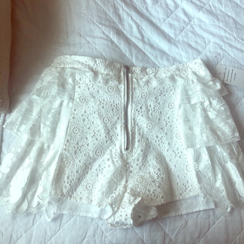 For Love & Lemons White Lace Ruffle Short